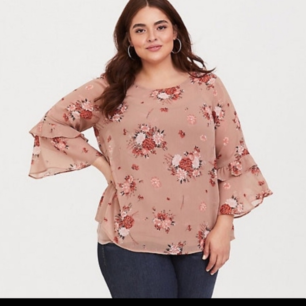 Torrid Tan Sheer Floral Blouse